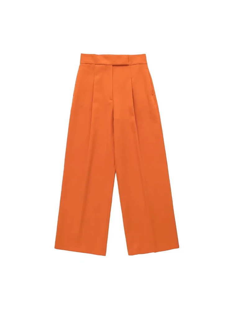 

2022 Summer Women Fashion Wide Leg Pants Solid High waist Loose Female Casual Street Pleated Pant Trousers