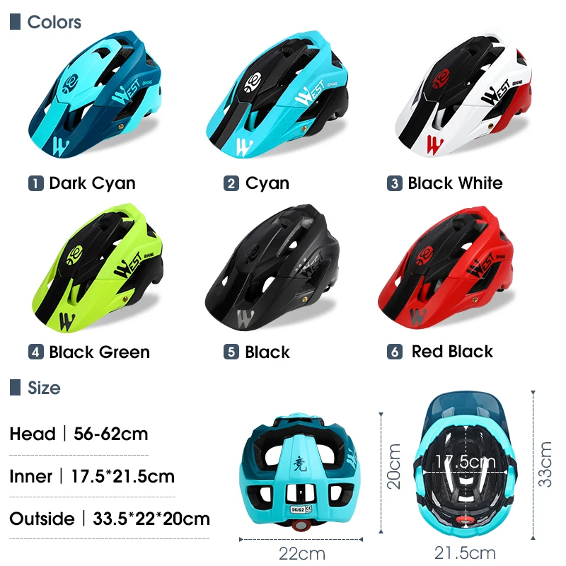 WEST BIKING Велосипедный шлем с козырьком Легкий MTB велосипед Мотогонки Мужчины