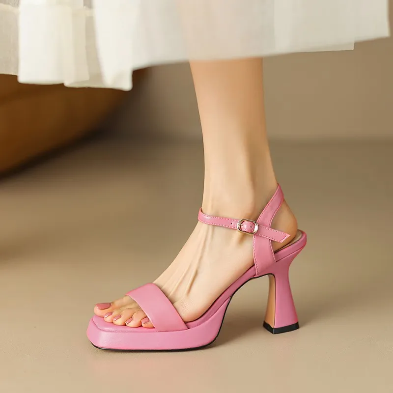 

Fashion Elegant Women Sandals 2023 Summer Party Wedding Prom Pumps High Heels Genuine Leather Platforms Shoes Woman 9CM