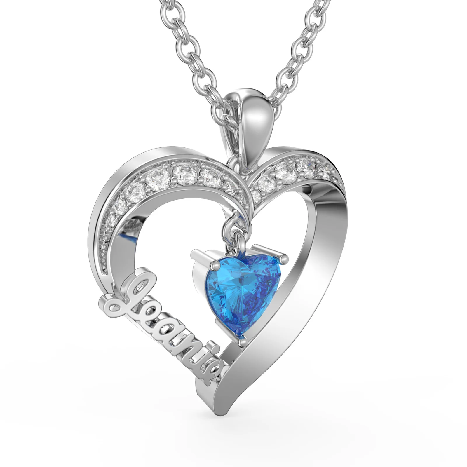 925 Sterling Silver Heart Necklace Personalized Name 3D Printed Silver Jewelry