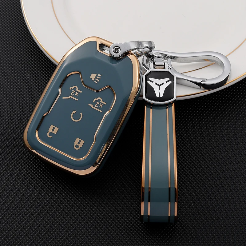 Защитный чехол для ключа автомобиля с кожаной оболочкой GMC Yukon Chevrolet Tahoe Suburban Smart Key