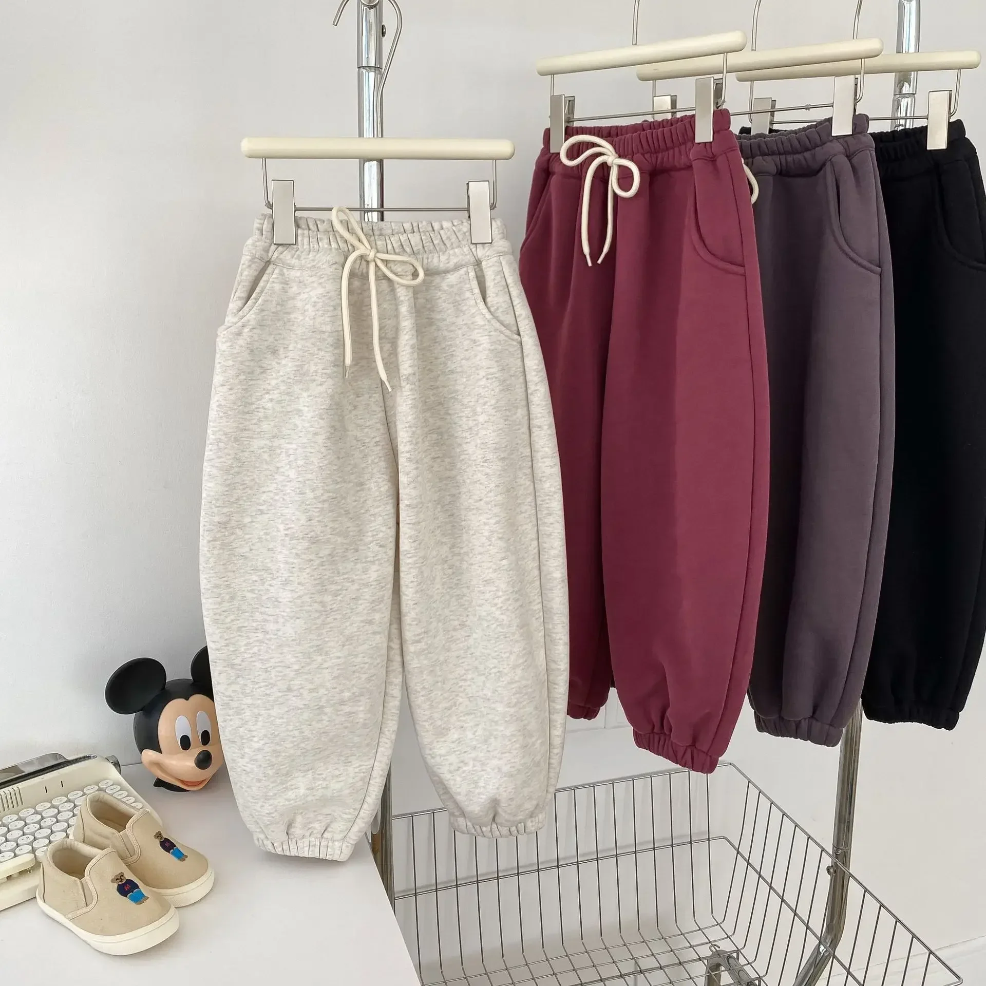 

2023 Winter Children Thick Pants Children Fleece Warm Pants Children Sport Pants Kid Solid Pants Kid Pants Boys and Girls Pants