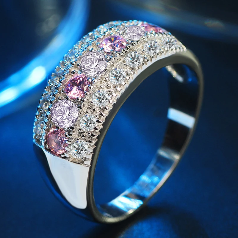 

UILZ Luxury Pink Crystal Engagement Ring with Silver Color AAA CZ Stone Rings for Women Zircon Party Jewelry Gift Wholesale