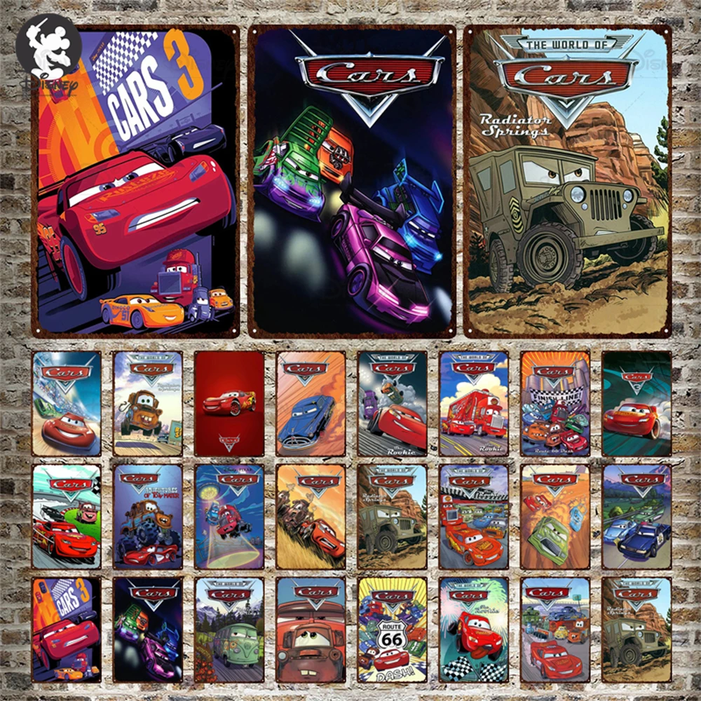 

Металлический плакат «Мир автомобилей», винтажный Настенный декор, металлическая пластина Диснея, мультяшный жестяной знак, бара, игровой ...