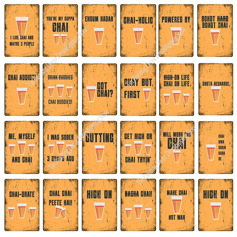 

Funny Me Myself and Chai Poster Tin Sign Plaques Team Painting Tea Chai Coffee Quotes Man Cave Wall Home Decor for Living Room