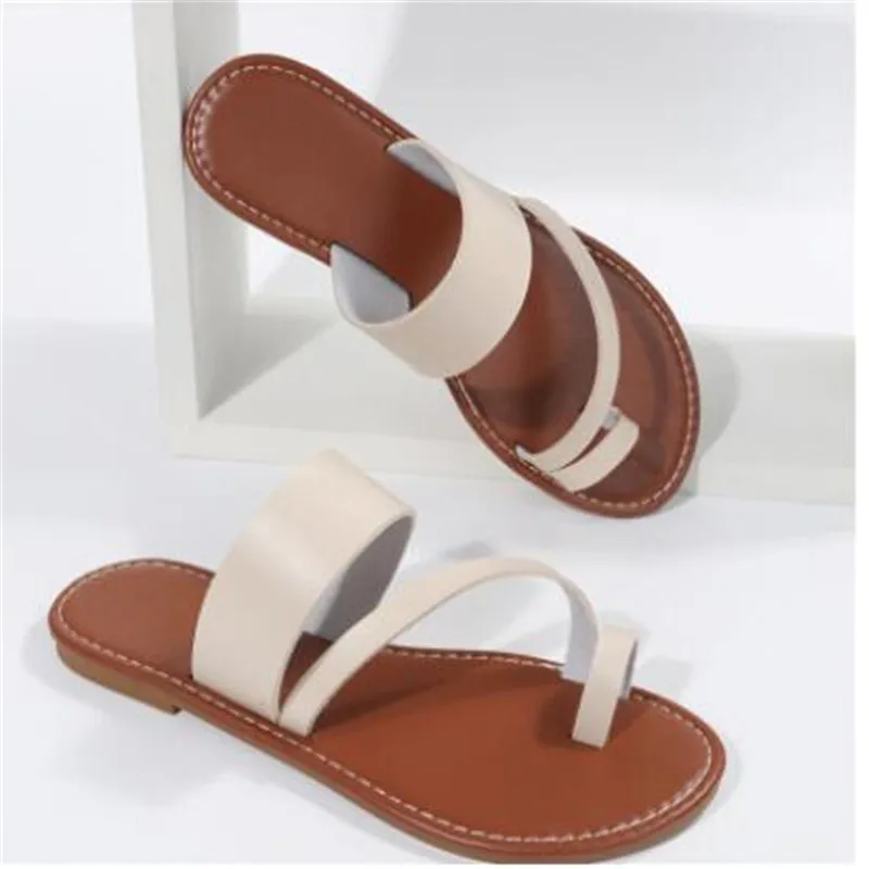 

Сандалии Женские однотонные на плоской подошве, модные шлепанцы с открытым носком, Повседневная пляжная обувь, Тапочки, сланцы, большие раз...