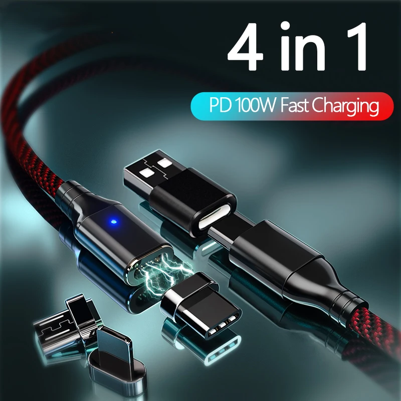 

4 in1 Magnetic USB PD Cable Type C Micro USB To USB Adapter USB-C 5A Fast charging Data Transfer Cable For MacBook Pro Android