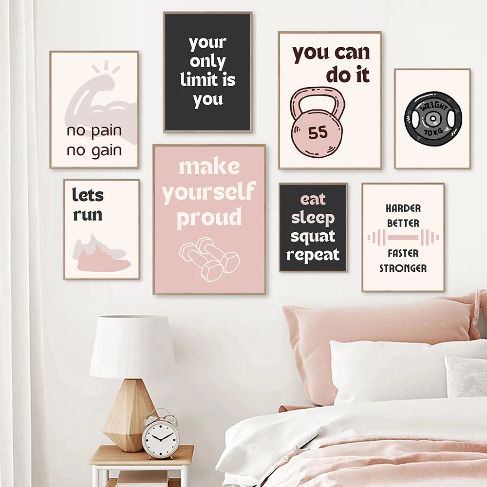 

Gym Set of 8 Printables Wall Art Poster Minimalist Typography Movement Canvas Painting Print Abstract Picture Room Home Decor