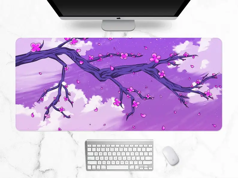 

Retro Anime Desk Mat, Retro Pastel Purple/Lilac Sakura Cherry Blossom Tree, 90s Japanese Aesthetics mouse pad, XXL gaming mousep