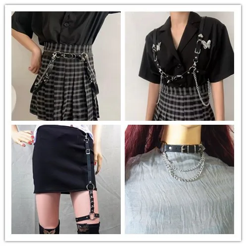 

Women Gothic Waist Belt Faux Leather Straps Chain Punk Choker Leg Ring Jewelry Accesorios para El cuerpo de la señora