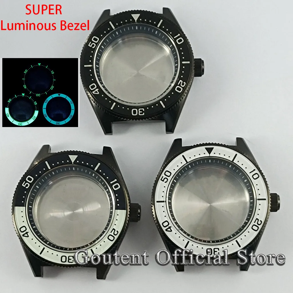 Goutent 43mm Black Watch Super Luminous Case Domed Sapphire Glass Ceramic Bezel 200M Waterproof Fit NH35 NH36 4R 6R Movement