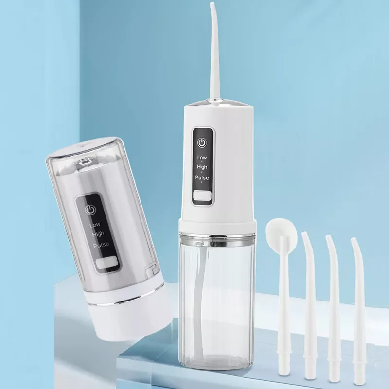 

Portable Water Flosser Irrigator Dental Water Jet Foss Oral Teeth Cleaning Mouth Washing Machine USB 4 Nozzles 230ML USB Thread