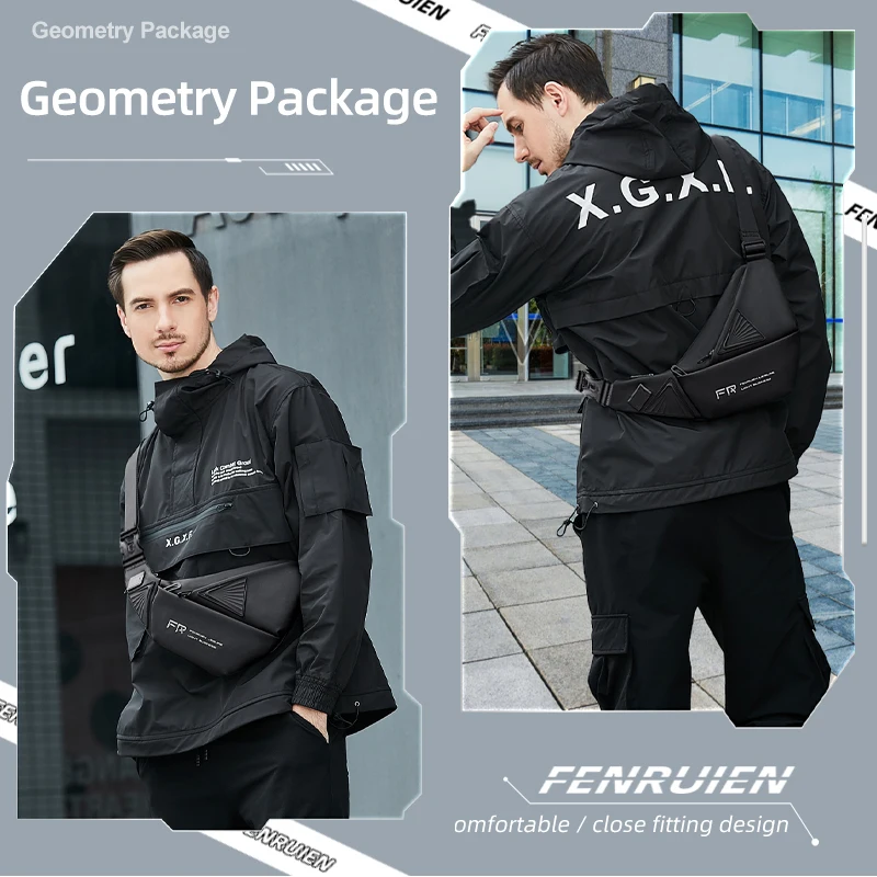 FENRUIEN Men's Waterproof USB Oxford Crossbody Bag Shoulder Sling Bag Multifunction Short Travel Messenger Chest Pack For Male