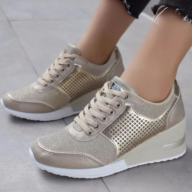 

2023 Wedge Sneakers Mesh Leopard Design Elegant Women Shoes Platform Fashion Woman New Black Sneakers Casual