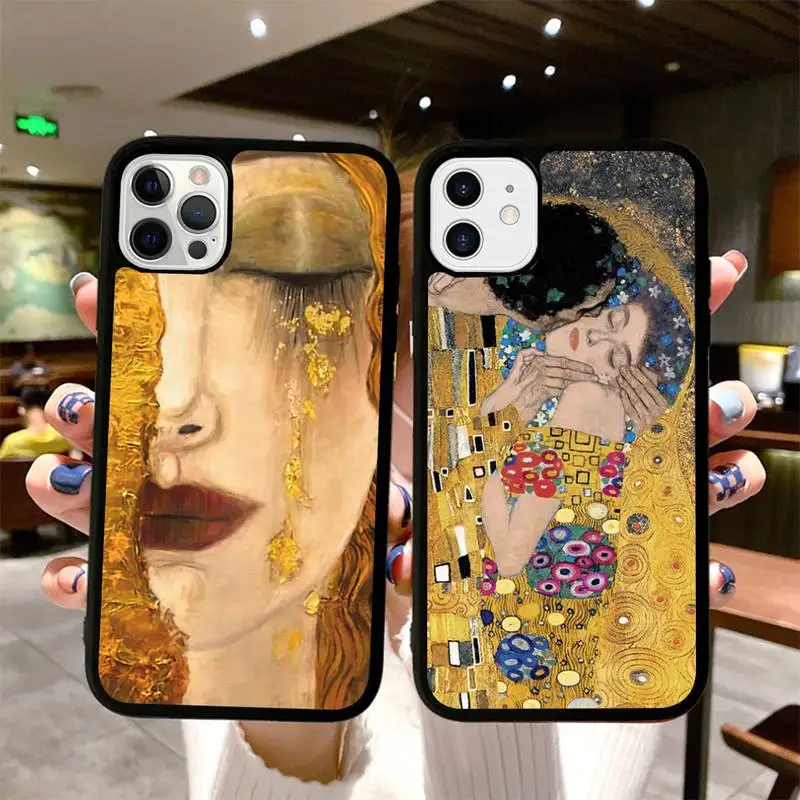 

Kiss by Gustav Klimt Phone Case Silicone PC+TPU Case for iPhone 11 12 13 Pro Max 8 7 6 Plus X SE XR Hard Fundas
