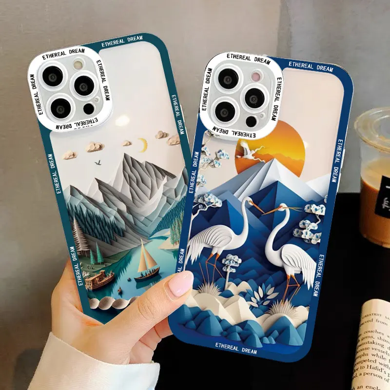

Landscape Clear phone case For iPhone XS X XR 14 11 12 13 Pro Max Creative Mountain And River For iPhone 7 8 Plus SE 2020 Covers