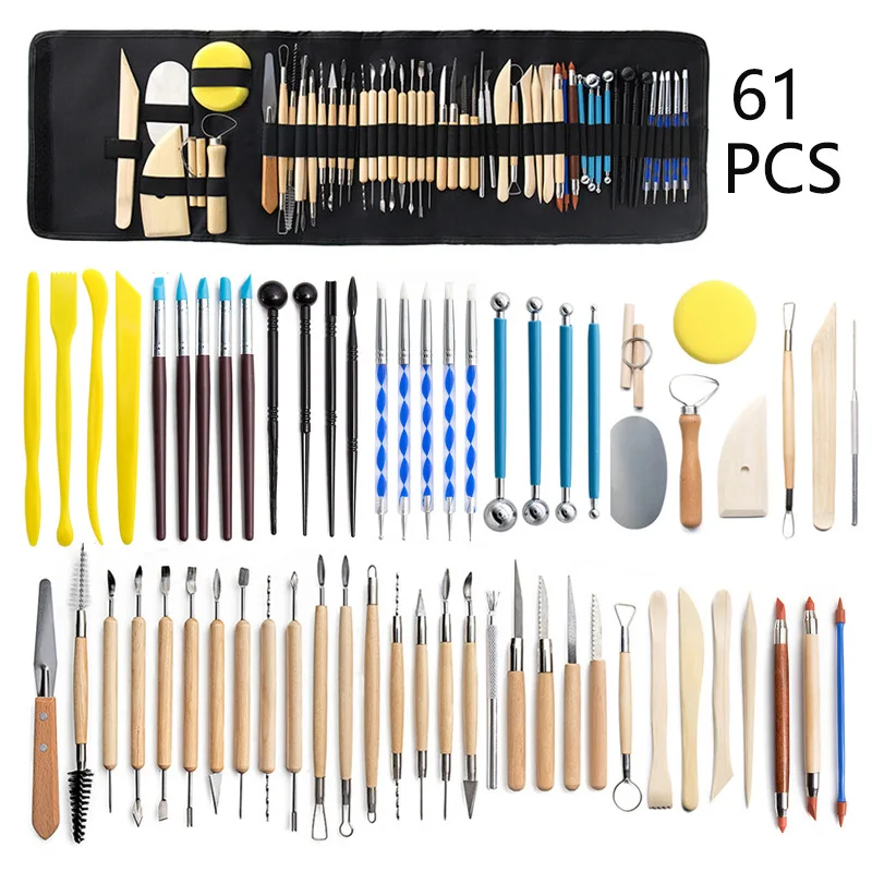 

Pottery Clay 61pcs Tools Sculpting Kit Sculpt Smoothing Wax Carving Ceramic Polymer Shapers Modeling Carved Ceramic DIY Tools