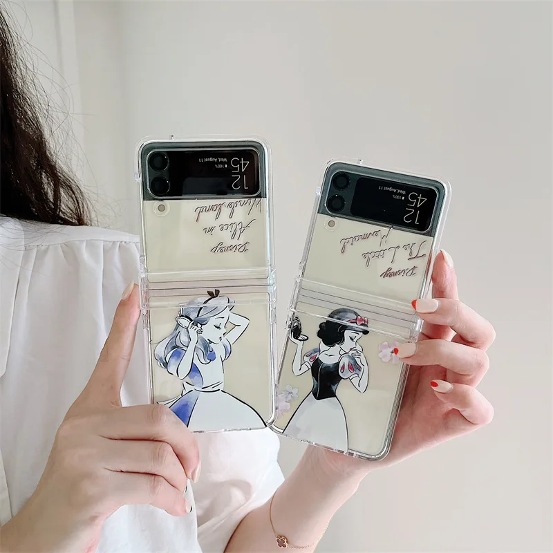 

Cartoon Princess Transparent Phone Case for Samsung Galaxy Z Flip 3 5G Hard PC Back Cover for ZFlip3 Case Protective Shell
