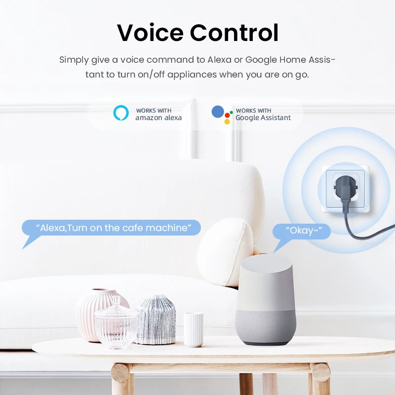 20A Smart Socket WiFi Plug EU Power Monitor Timing Function Tuya Home Outlet Works With Alexa Google Yandex |