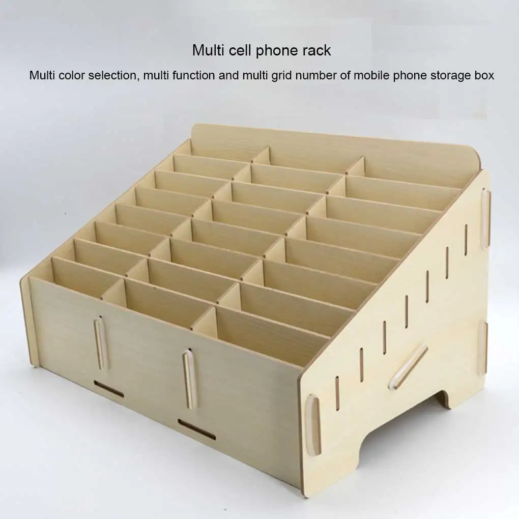 

Wood Cellphone Storage Box 24 Compartment Odorless Dustproof Repair Shop Desktop Phone Organizer Holder Light Blue