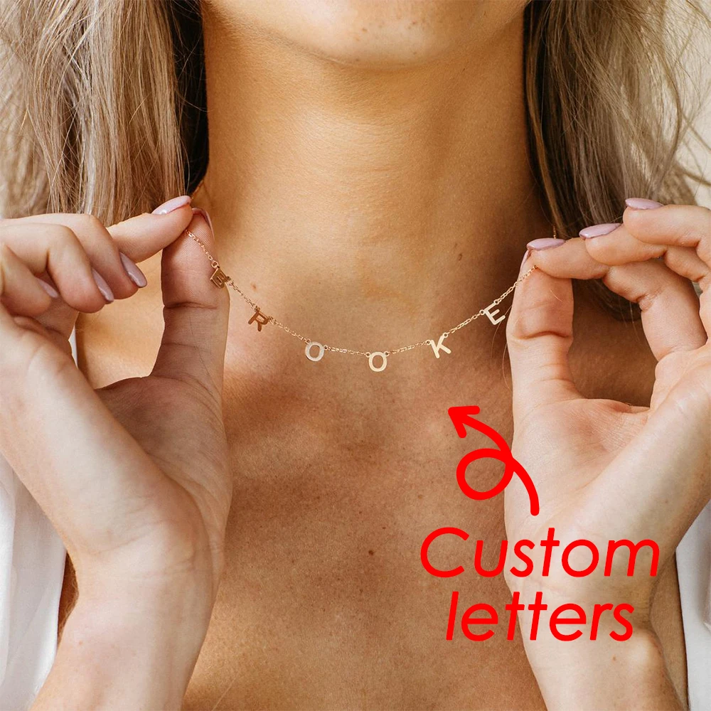 

2022 New Customized Stainless Steel Name Necklace Custom Personalized Letter Choker Necklace Pendant Nameplate Gift Dropshipping