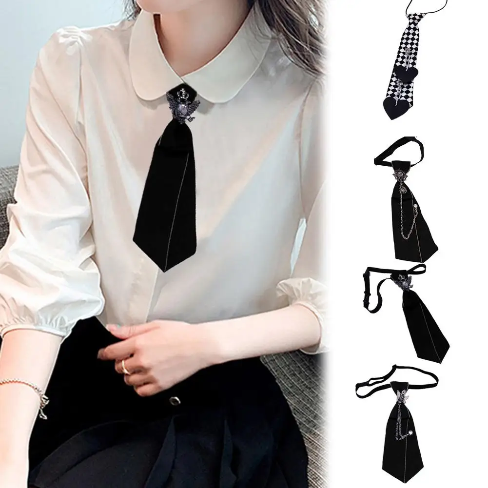 

Винтажный галстук, черный галстук в стиле панк, Готическая цепочка, регулируемая рубашка с кристаллами, предварительно завязанный кулон, галстук-бабочка JK, ювелирные изделия, U3U9