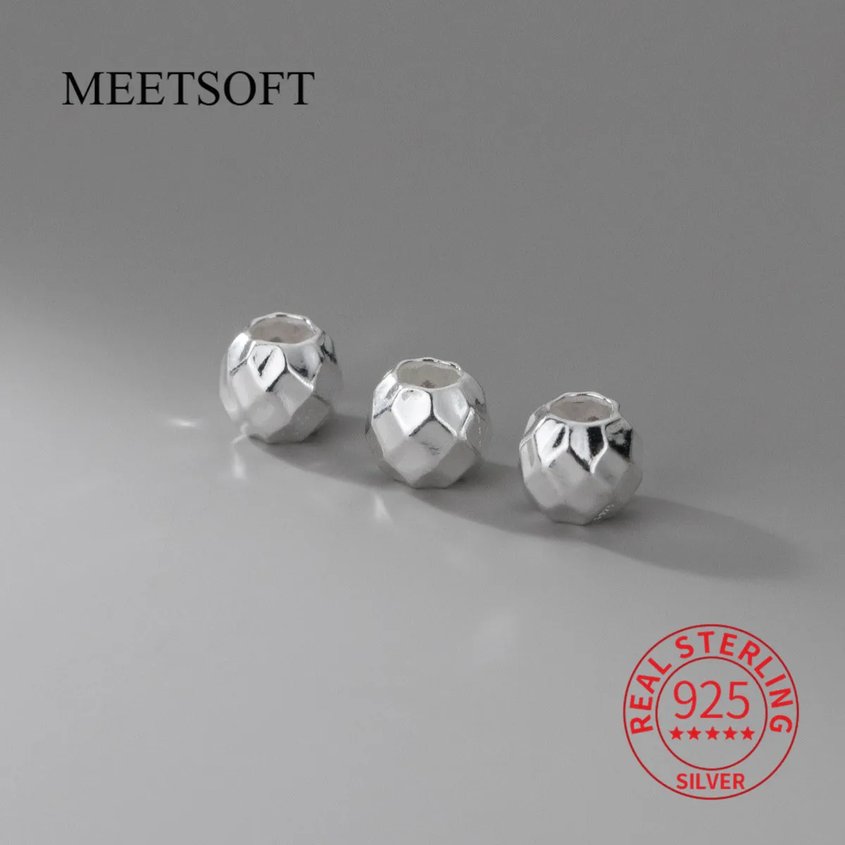 

Оптовая продажа, бусины MEETSOFT из стерлингового серебра S925 пробы с большим лазерным отверстием, 8 мм, плетеные ювелирные украшения «сделай сам...