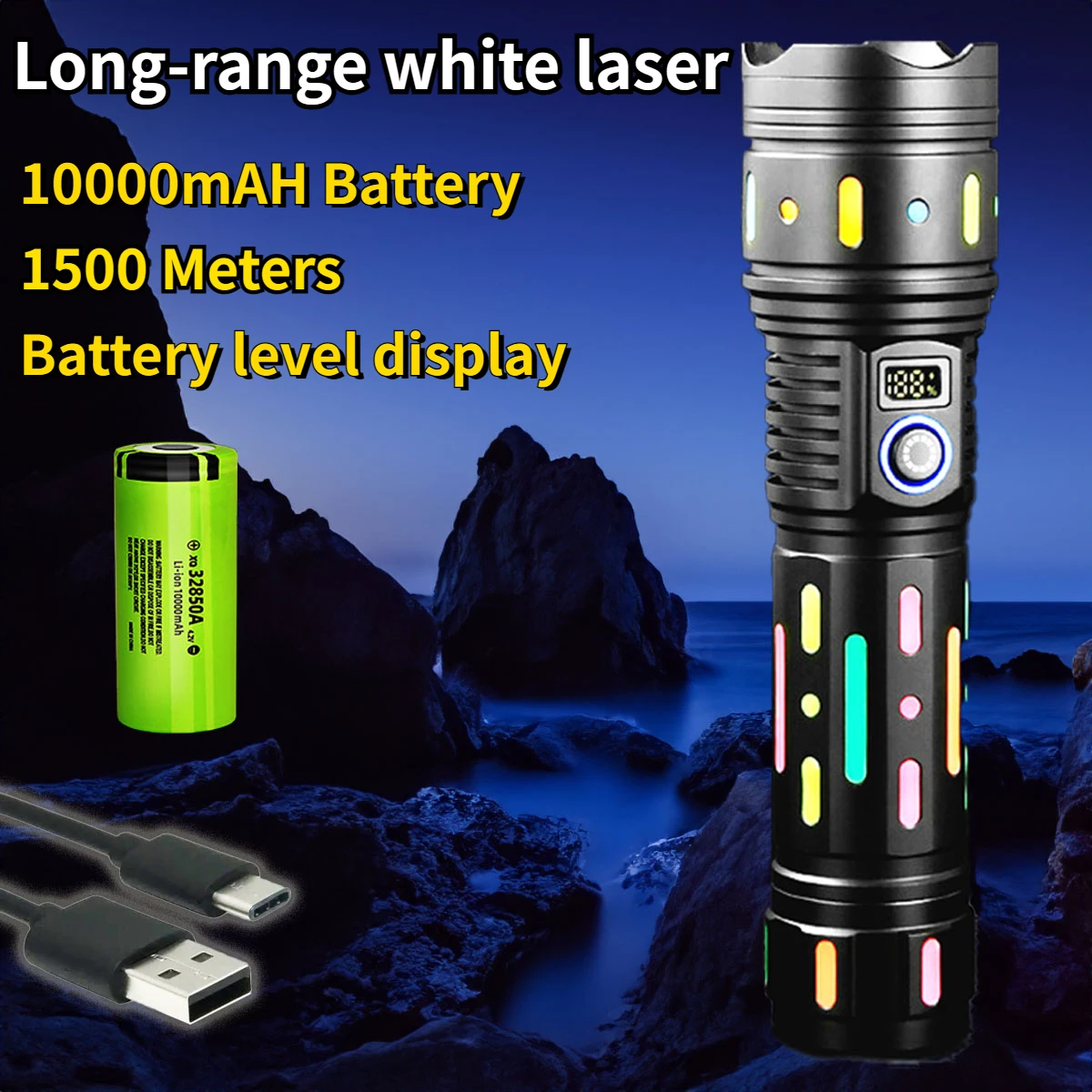 

Ultra Powerful LED Flashlight Lantern Long Range Zoomable USB Rechargeable 10000mAH Battery Fluorescent Tactical Torch Spotlight