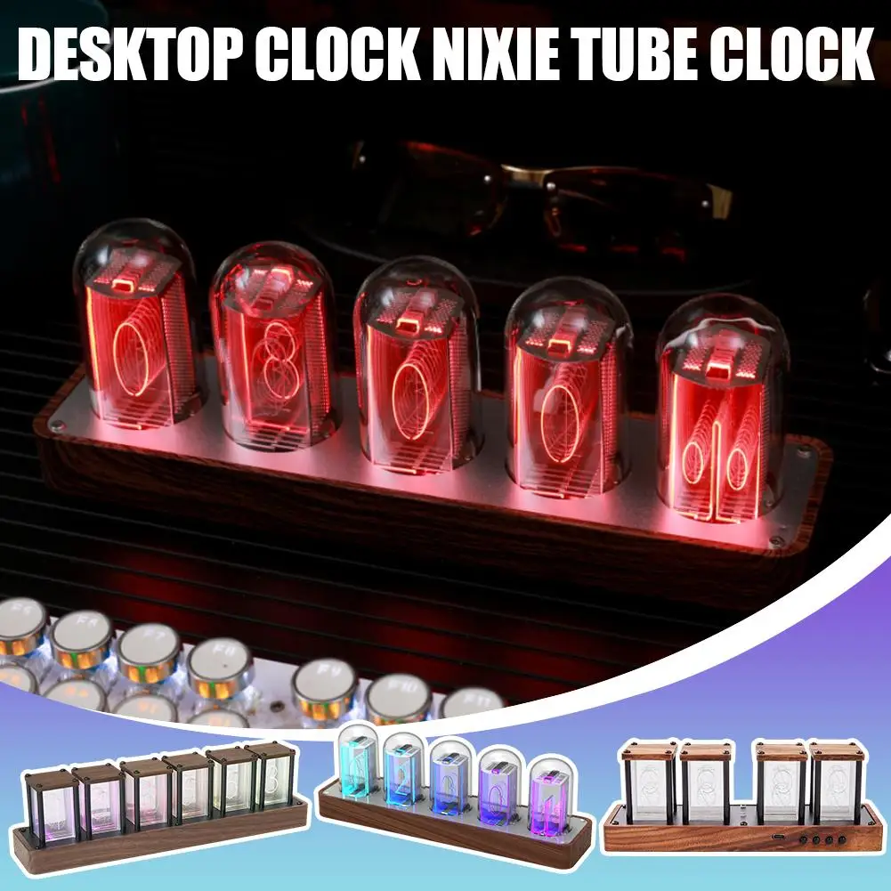 RGB Красочные Nixie Tube Clock Светодиодные настольные часы Современные светящиеся