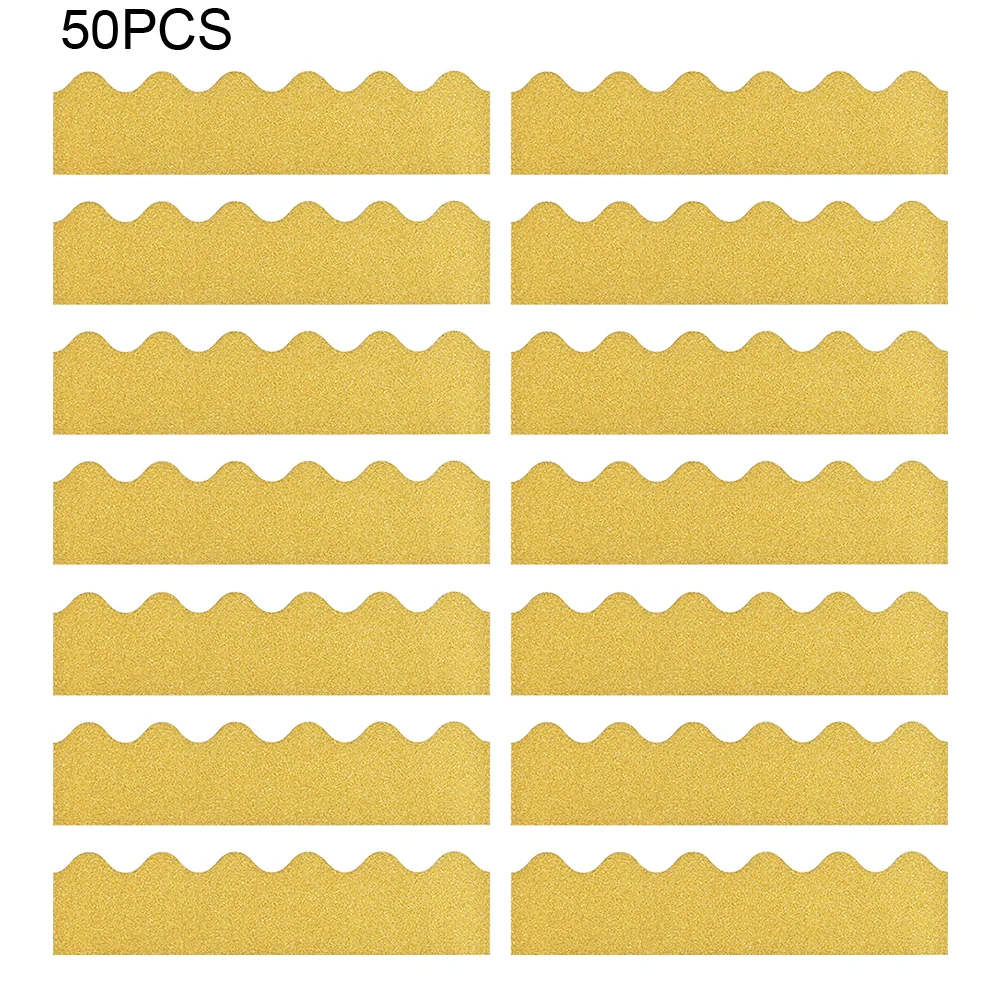 

50pcs School Office Classroom Decoration Coated Paper Glitter Decorative Trim Scalloped Edge Bulletin Board Border DIY Party
