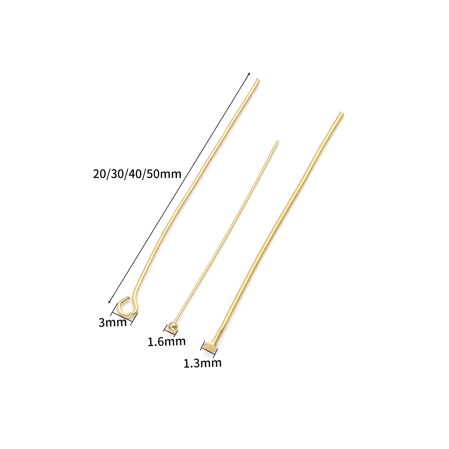 200pcs/Lot 20 30 40 50mm Flat Head/Ball Head/Eye Head Pins Metal Headpins For Jewelry Findings Making DIY Accessories Supplies - купить по