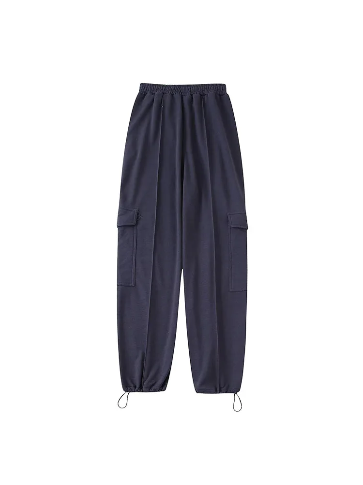 

Women 2023 Winter New Fashion Loose Pockets Straight Pants Vintage High Elastic Waist Chic Female Trousers