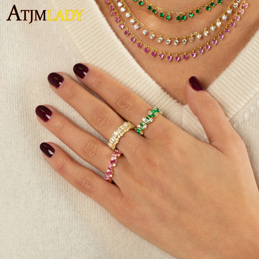 

Кольцо женское круглое с фианитом, украшение из белого камня багета, обручальное Ювелирное Украшение с блестящими камнями, 5A CZ