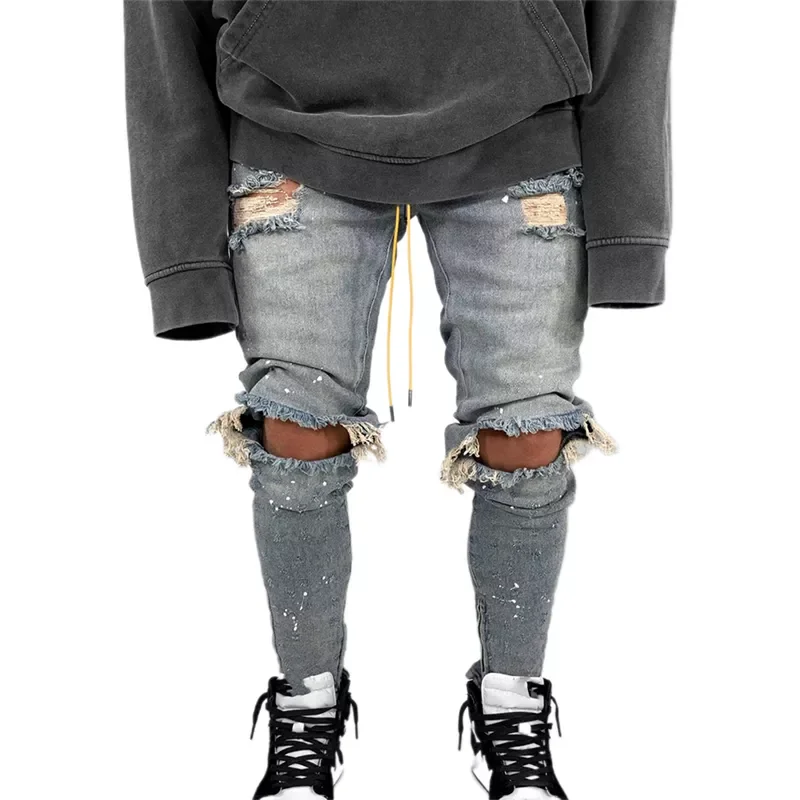 2022New Skinny Jeans men Streetwear Destroyed Ripped Jeans Homme Hip Hop Broken modis male Pencil Biker Embroidery Patch Pants