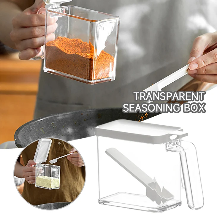 

Прозрачная банка для приправ с нажимной крышкой и ложками для кухни, составной прозрачный контейнер для специй, коробка, коробка для припра...