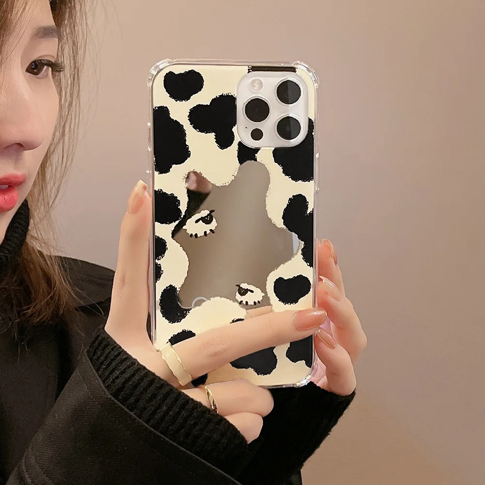 Mirror Sheep Cute Shockproof Protective Phone Case for Pphone 11 12 Pro Max 13 Promax Mini 7 8 Plus X Xr Xsmax Cartoon Conque