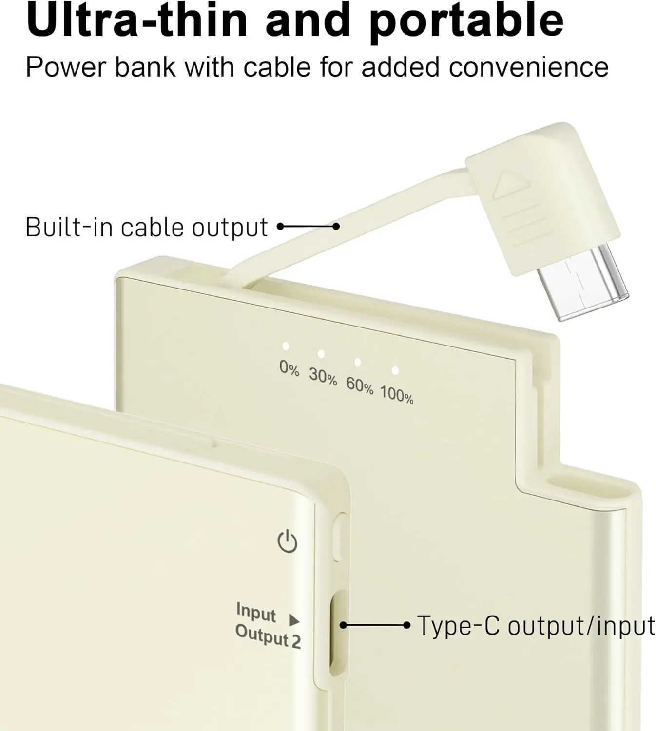 Auskang USB C ультратонкое портативное зарядное устройство 5000 мАч с встроенным