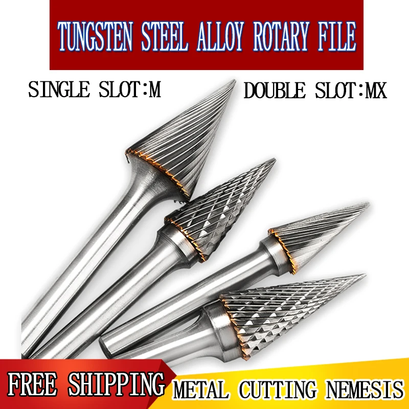 M MX Type Carbide Rotary Files Burr for Woodworking Drilling Metal Carving Engraving Polishing 6mm 1/4" Shank Single Double Cut