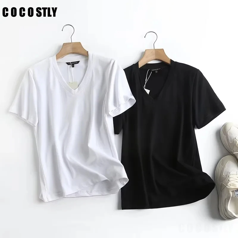 

2023 летние простые футболки, Женская Модная хлопковая Повседневная белая футболка, Женская Базовая футболка с круглым вырезом и коротким рукавом, шикарные футболки, топы, футболки