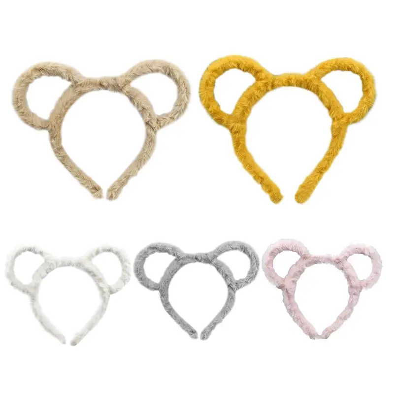 

Korean Women Winter Thick Plush Headband Cute Round Mouse Bear Ears Hair Hoop Candy Color Makeup Metal Bandana Birthday Party