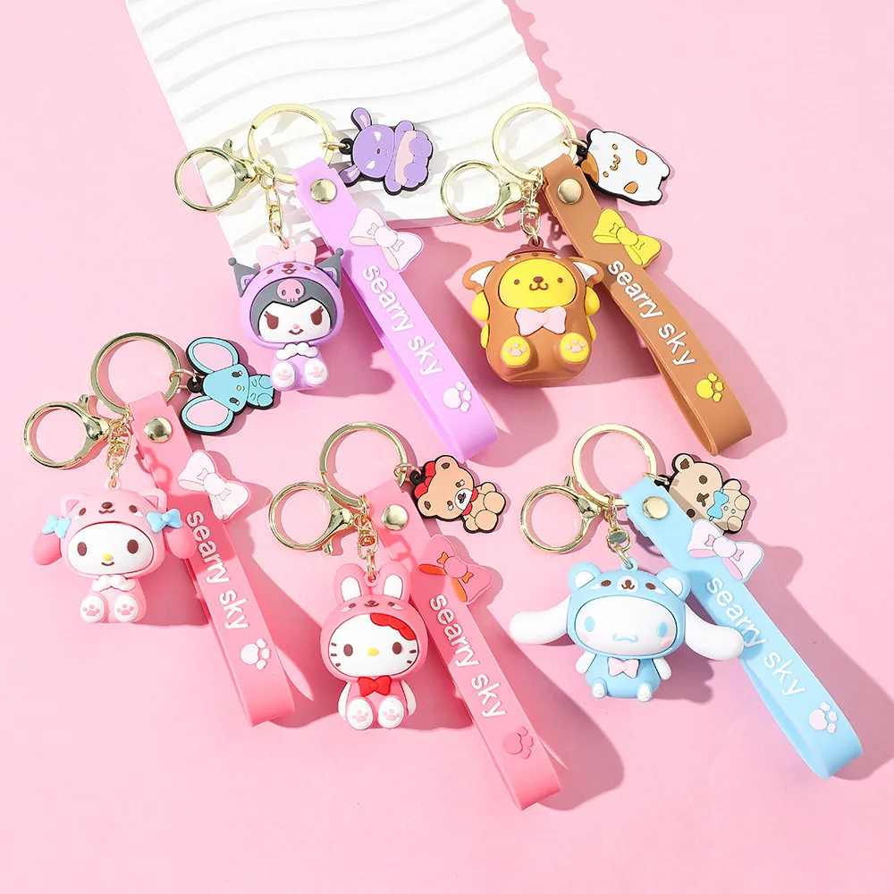 

Cute Cartoon Kuromi Hello Kitty Cinnamoroll Car Key Ring Kawaii Melody Keychain Pendant Schoolbag Decoration Gifts for Friends