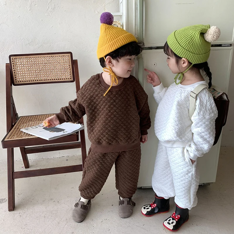 

HAYANA New Autumn Kids Sweatshirt Set Children Thicking Diamond Shape Hoodie Suit Boys Outfit 2PCS