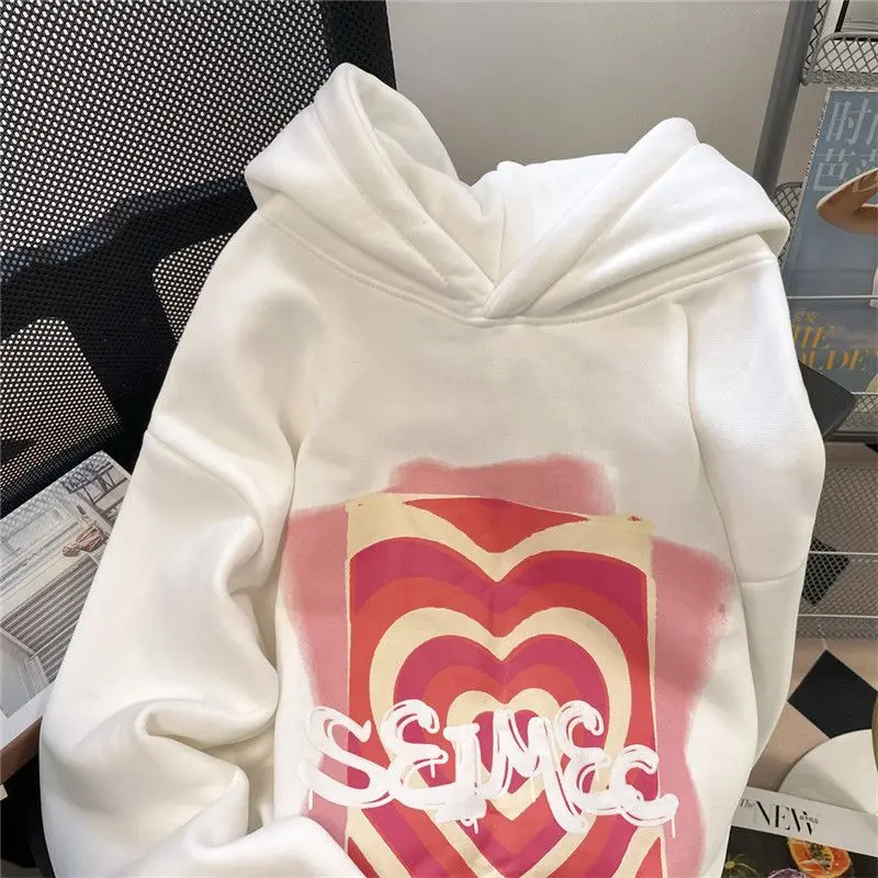 

2023 Autumn and winter thickening street hooded sweater women harajuku Harbour style casual student coat trend