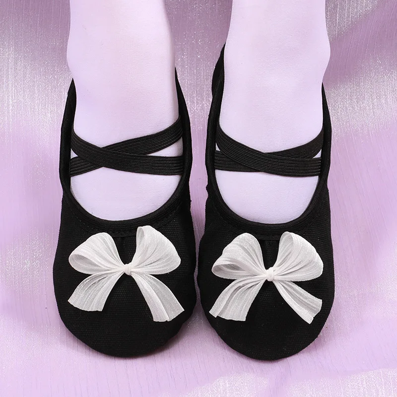 Балетки женские холщовые туфли для танцев в стиле модерн с бантом однотонные на