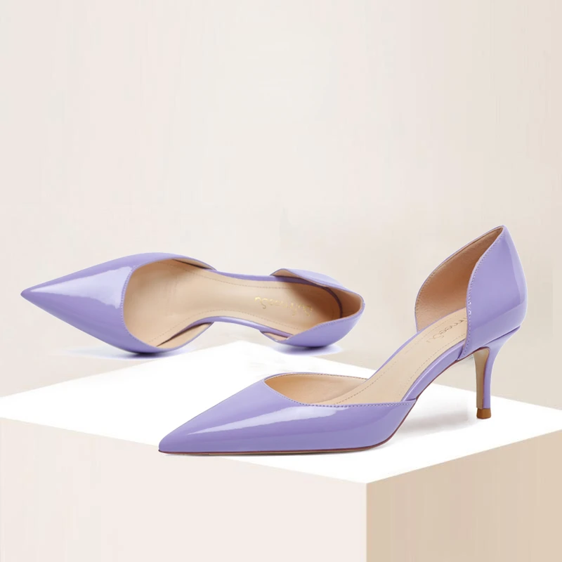 Light Purple Pointed Toe High Heels Women New Young Lady 6cm Medium Stilettos Patent Leather Slip-on Daily Wear Work Pumps