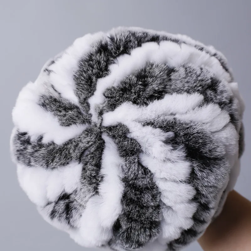 

Real Rex Rabbit Fur Hat Knitted Winter Women Beanie Hat Real Fur Knit Skullies Beanies Warm Elastic Fashion Caps For Women 2023