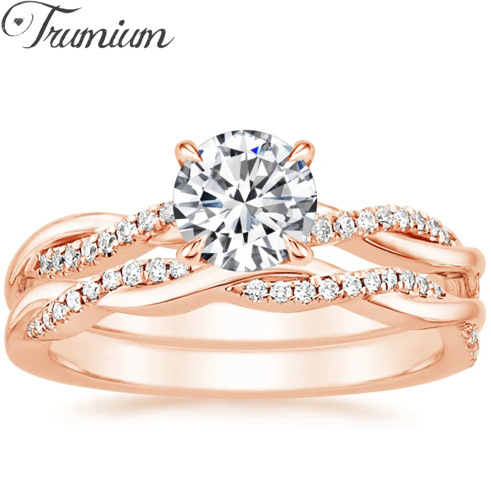 

Trumium Luxury Bridal Set Engagement Ring Infinity 18k Gold Plated Cz Rose Copper rings for Women Wedding Bands Free Engraving