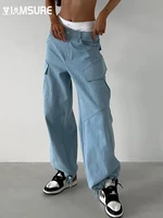 iamsure loose big pockets cargp pants casual streetwear mid waisted wide leg pants women 2022 autumn spring ladies trousers