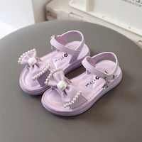 kids shoes fashion pearl bow girls sandals summer 2022 little princess non slip breathable soft childrens casual beach sandals