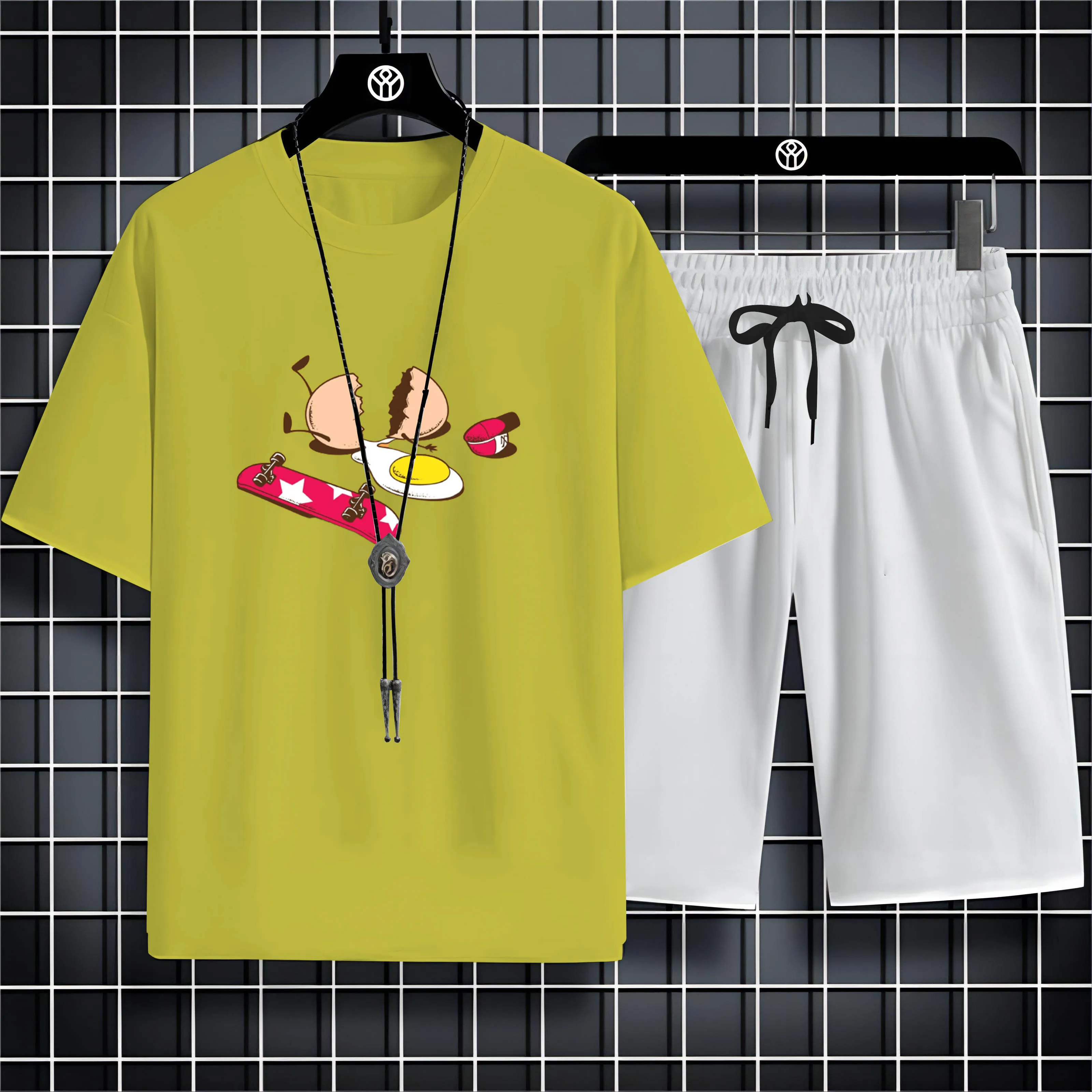 

Men'S O-Neck T-Shirt With Beach Pants Suit Fashion Loose Children'S Fun Simple Quick Drying Fun Print Suitable For Summer